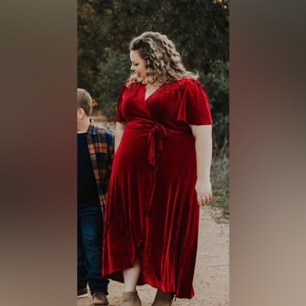 BerryGo Velvet Wrap Maxi Dress - Wine Red